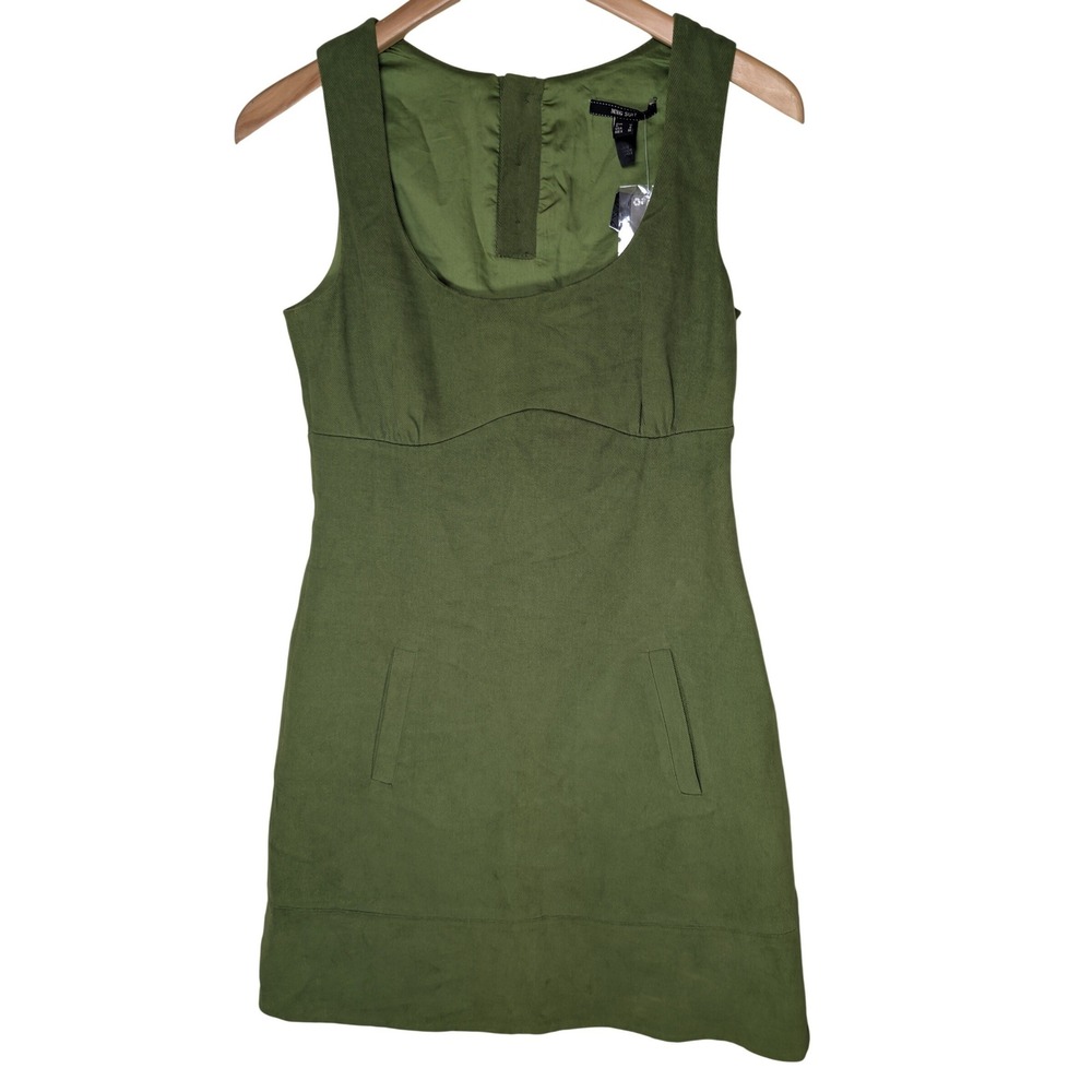 Mango MNG Suit Olive Green Sleeveless Mini Dress Back Button Detail Size‎ 6 M